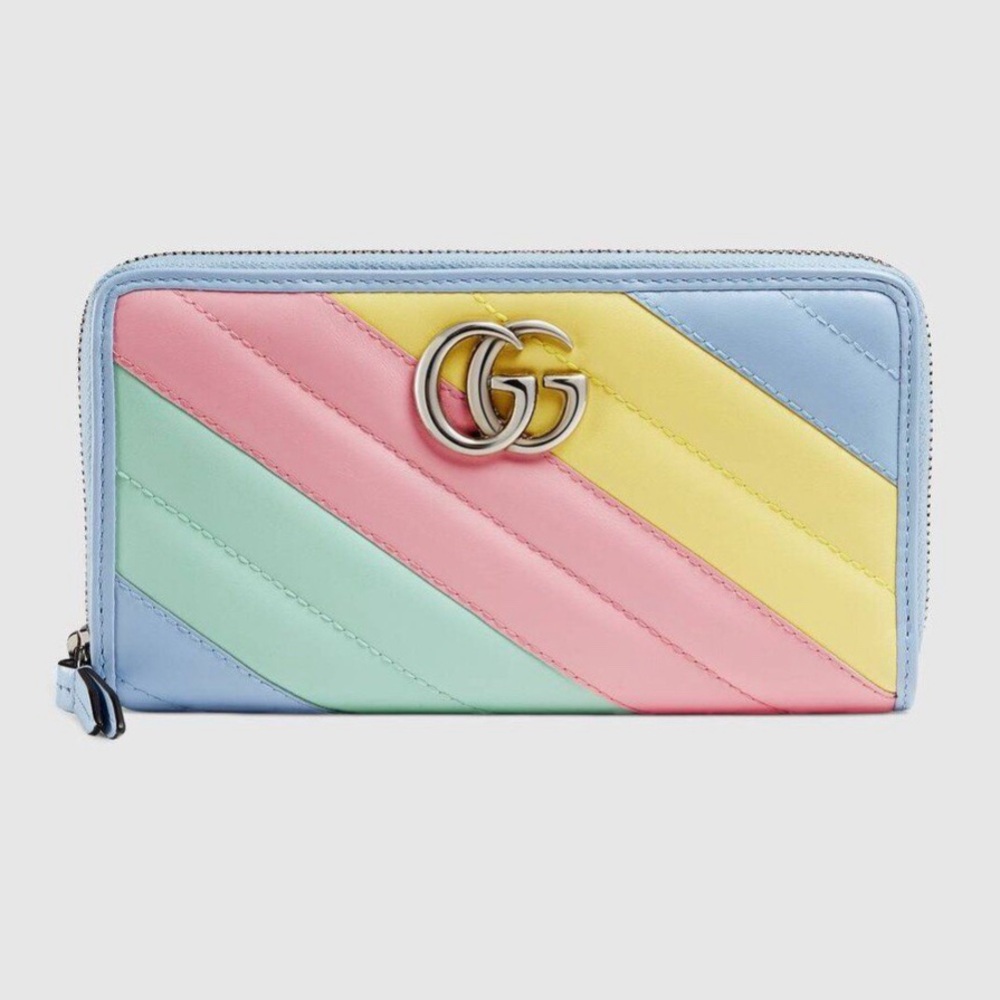 GUCCI Marmont Pastel Rainbow Limited Edition Zip Around Multicolor Silver Wallet